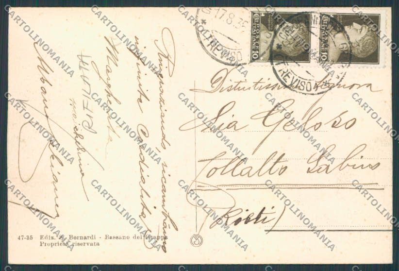 Treviso Cornosega Strada del Grappa RIFILATA cartolina BB9731 – retro