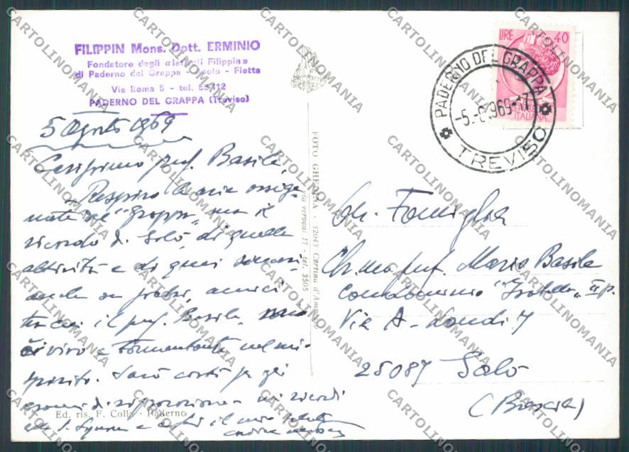Treviso Paderno del Grappa Istituto Filippin foto FG cartolina BB9754 – retro