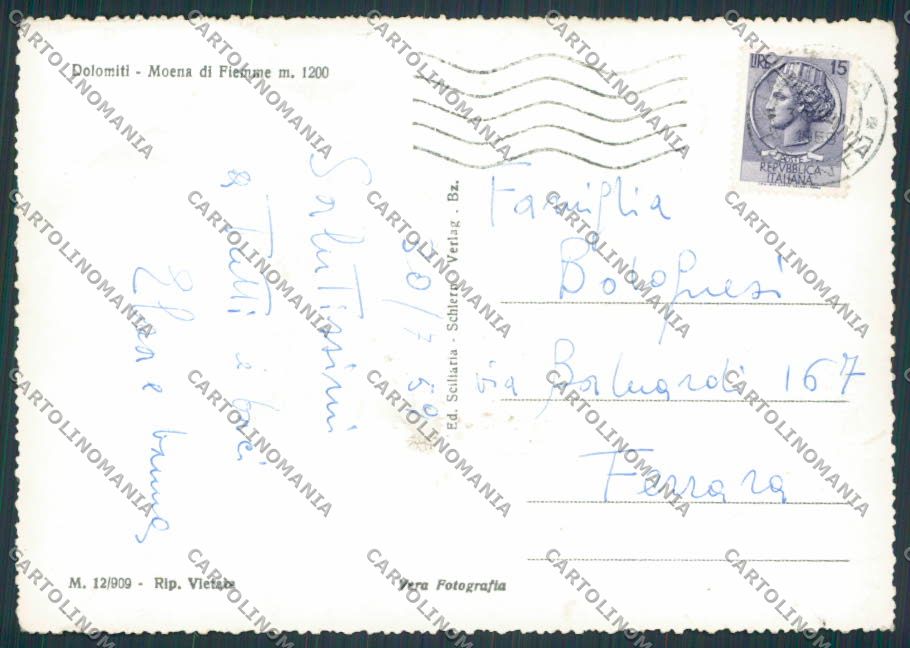 Trento Moena di Fiemme foto FG cartolina BB9836 – retro