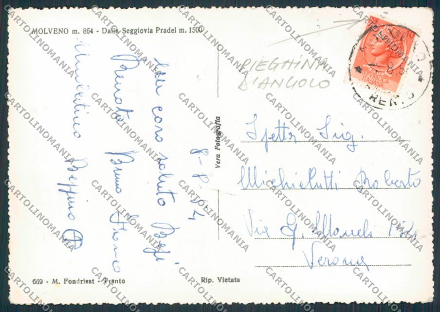 Trento Molveno Seggiovia Pradel PIEGA foto FG cartolina BB9851 – retro