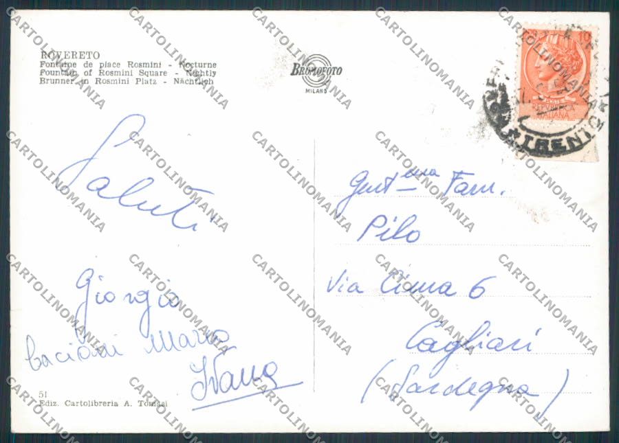 Trento Rovereto Piazza Rosmini foto FG cartolina BB9896 – retro