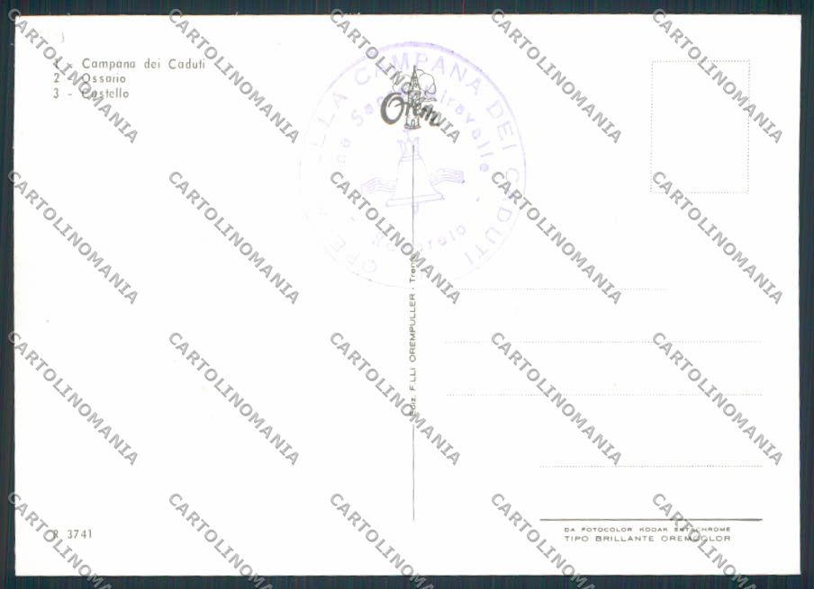 Trento Rovereto Ossario Campana foto FG cartolina BB9905 – retro
