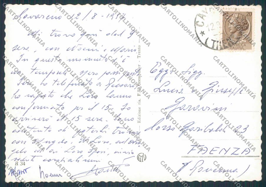 Trento Cavareno foto FG cartolina BB9938 – retro