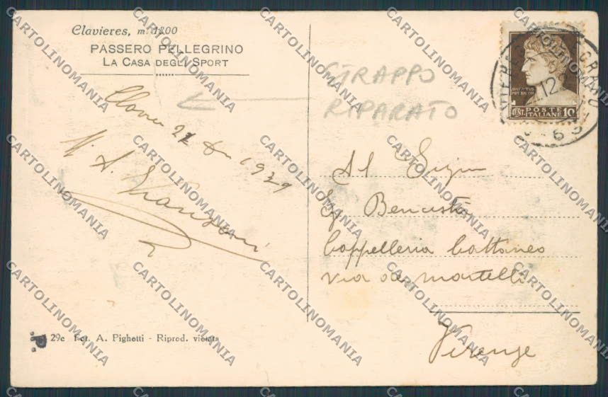 Torino Clavieres Albergo Savoia RIPARATA cartolina BB9982 – retro