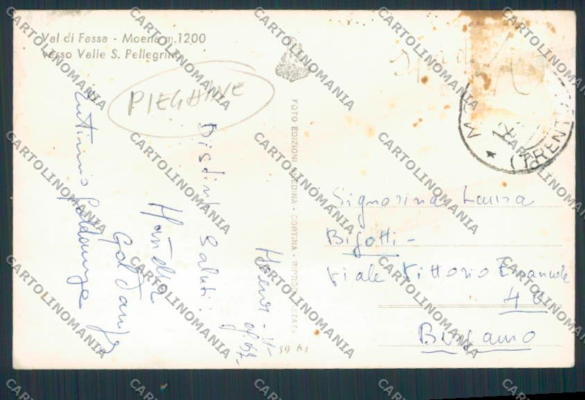 Trento Moena PIEGHINE foto cartolina BB9996 – retro