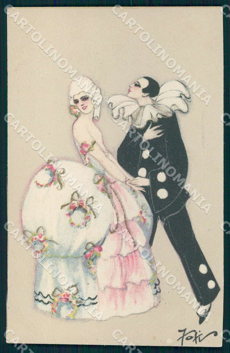 Artist Fofi Chiostri Art Deco Fashion Couple Pierrot serie 165 postcard CT0045 – fronte