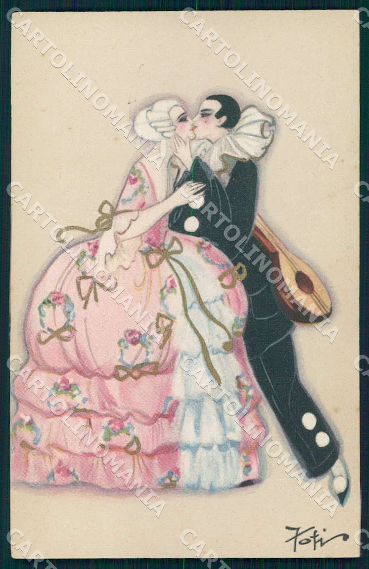 Artist Fofi Chiostri Art Deco Glamour Couple Pierrot serie 165 postcard CT0046 – fronte