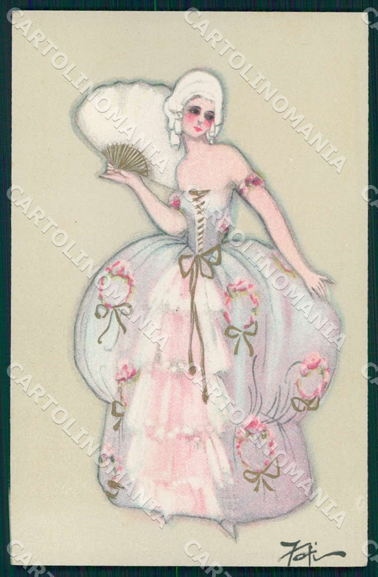Artist Fofi Chiostri Art Deco Fashion Lady Fan serie 163 postcard CT0049 – fronte