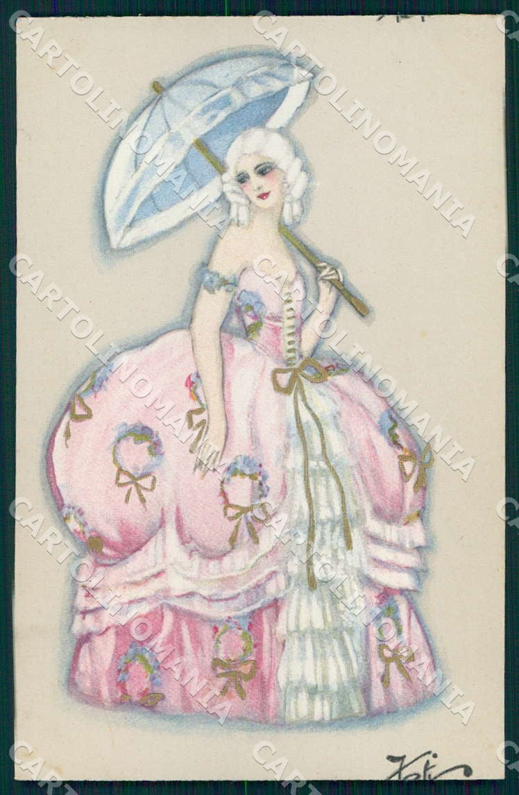 Artist Fofi Chiostri Art Deco Fashion Lady Parasol serie 163 postcard CT0050 – fronte