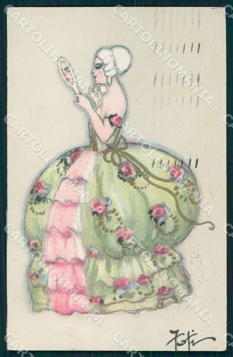 Artist Fofi Chiostri Art Deco Fashion Lady Puff serie 163 CREASE postcard CT0052 – fronte
