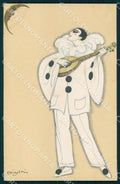 Artist Chiostri Art Deco Pierrot Paper Moon Mandolin serie 167 postcard CT0053 – fronte