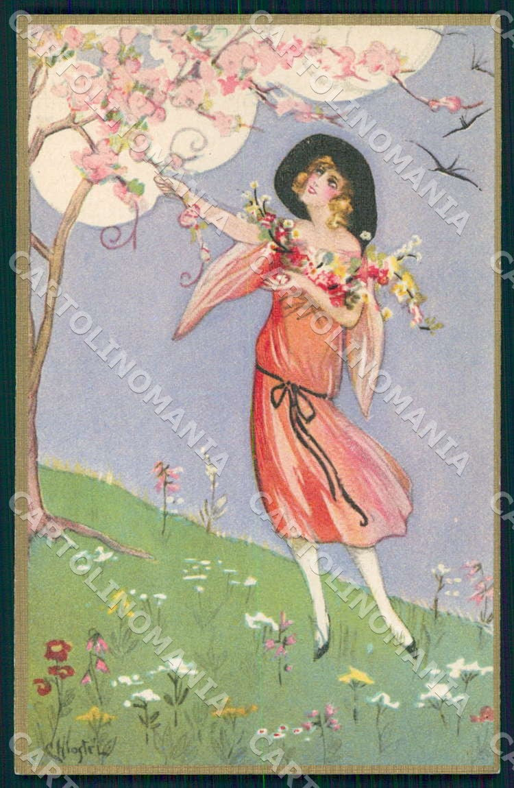 Artist Chiostri Art Deco Fashion Spring Lady 236 postcard CT0060 – fronte