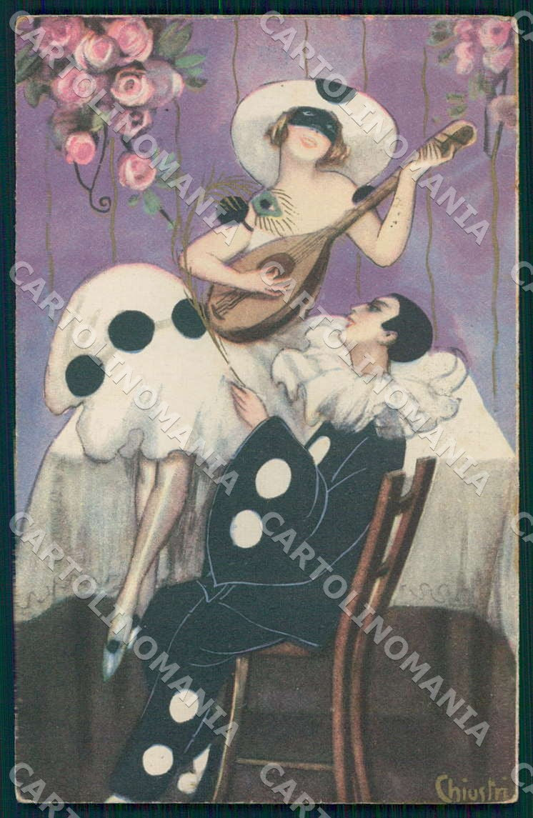 Artist Chiostri Art Deco Pierrot Columbine Couple 107 WRINKLES postcard CT0063 – fronte
