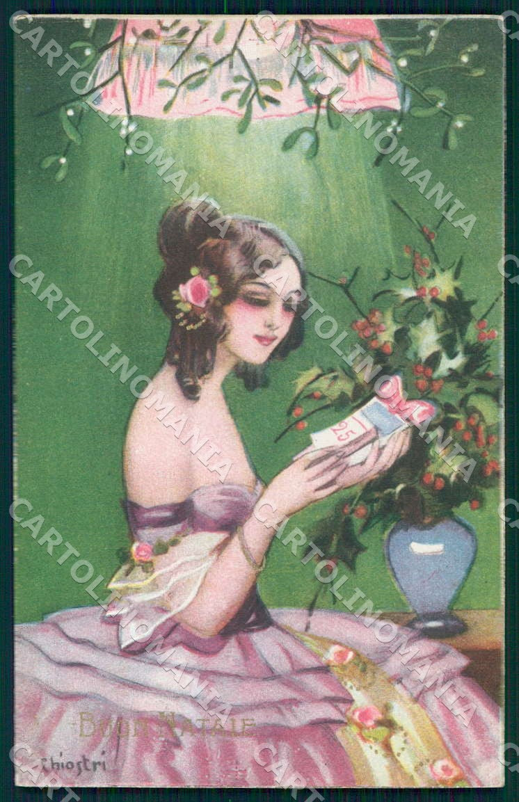 Artist Chiostri Art Deco Fashion Lady Christmas 187 postcard CT0065 – fronte