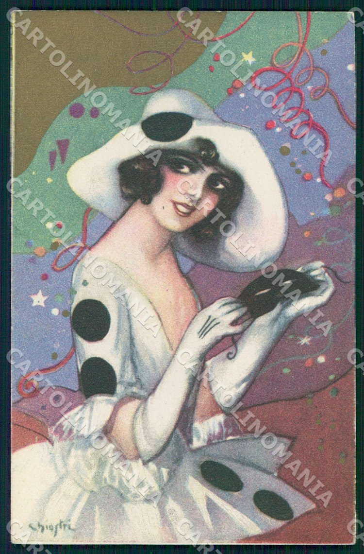 Artist Chiostri Art Deco Glamour Columbine Lady 189 postcard CT0070 – fronte
