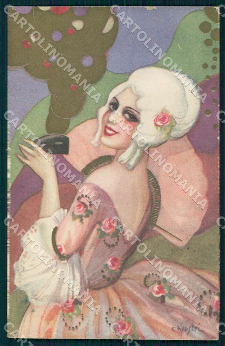 Artist Chiostri Art Deco Fashion Carnival Lady 189 ABRADED BACK postcard CT0071 – fronte