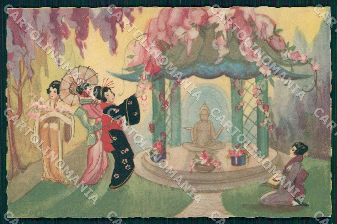 Artist Chiostri Art Deco Fashion Women Geisha Japanese Lady 318 postcard CT0078 – fronte