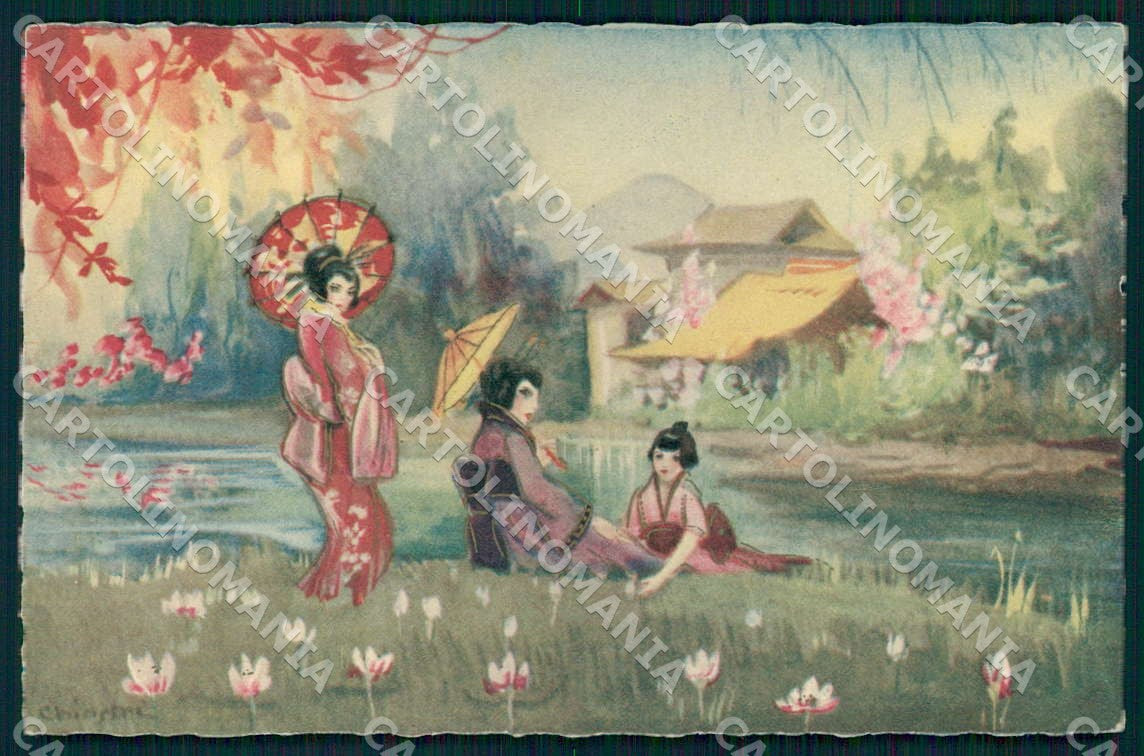 Artist Chiostri Art Deco Glamour Women Geisha Japanese Lady 318 postcard CT0079 – fronte