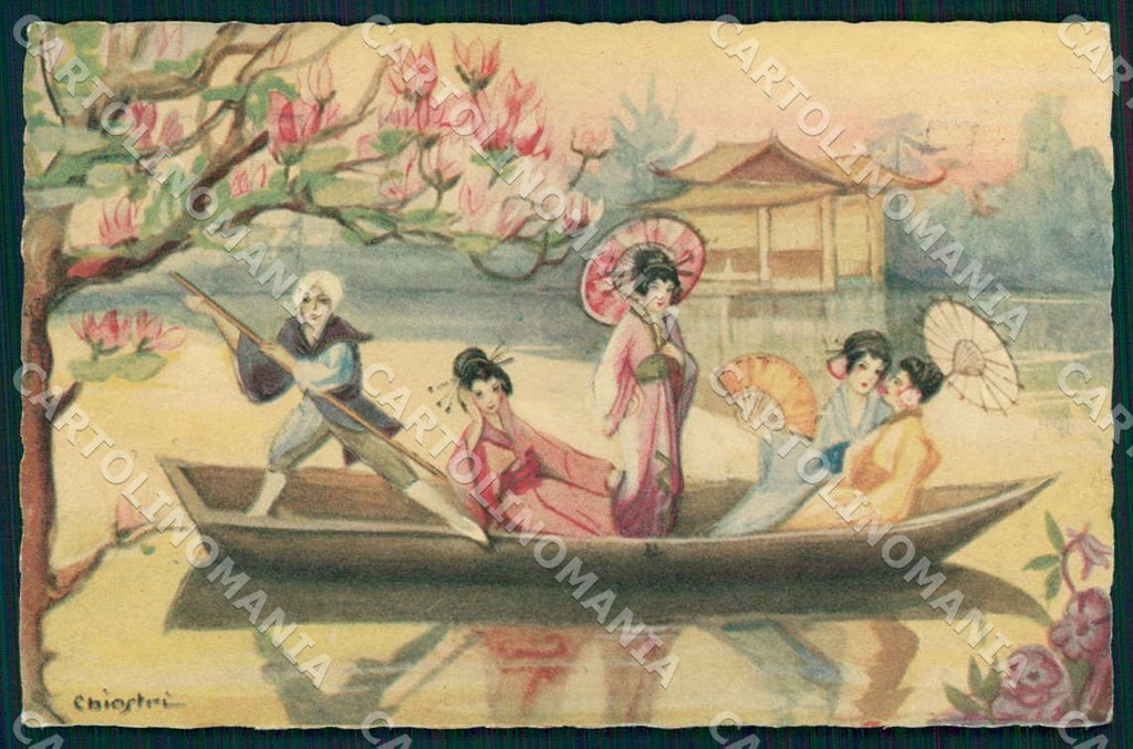 Artist Chiostri Art Deco Fashion Women Geisha Japanese Lady 318 postcard CT0080 – fronte