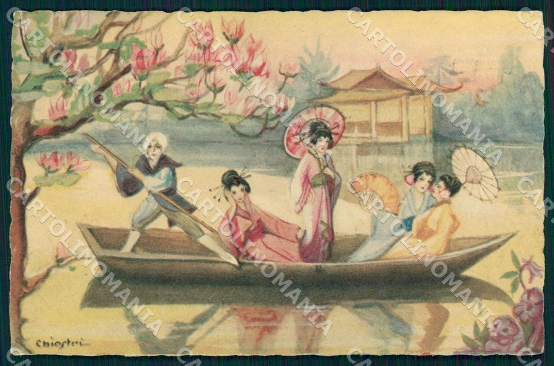 Artist Chiostri Art Deco Fashion Women Geisha Japanese Lady 318 postcard CT0080 – fronte