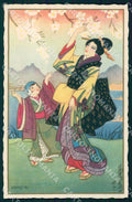 Artist Chiostri Art Deco Lady Children Geisha Japanese Lady 290 postcard CT0081 – fronte