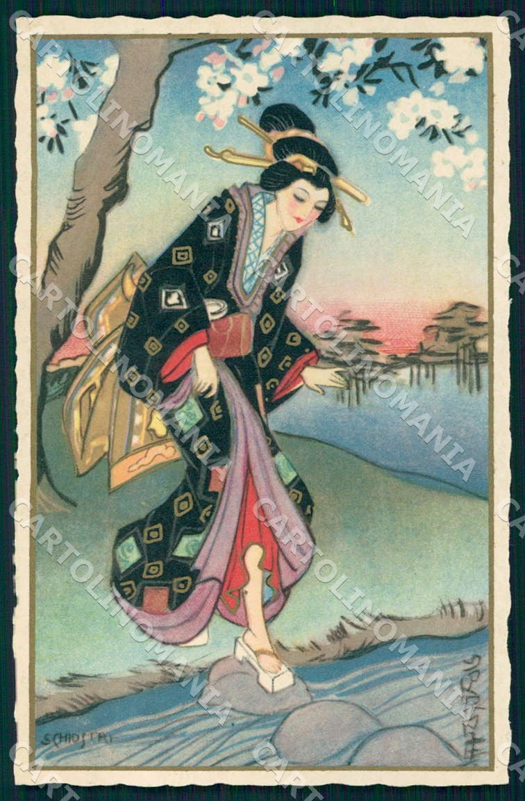 Artist Chiostri Art Deco Fashion Geisha Japanese Lady 290 postcard CT0082 – fronte