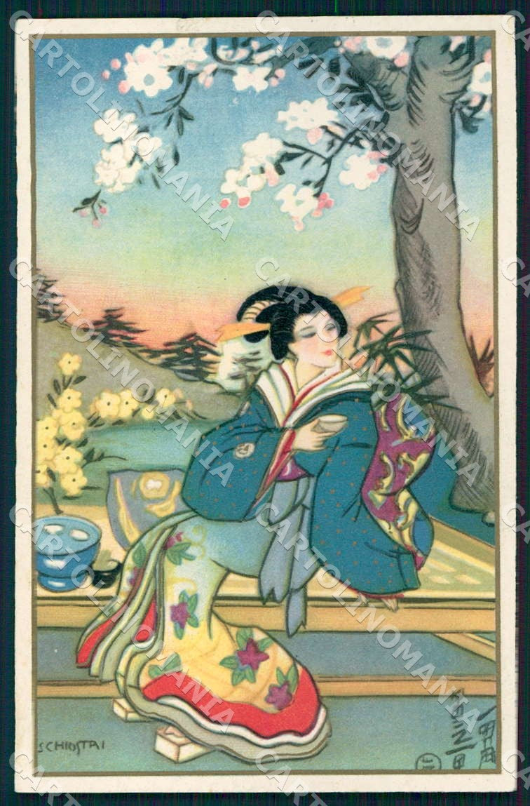 Artist Chiostri Art Deco Geisha Japanese Lady 290 LITTLE TEAR postcard CT0083 – fronte