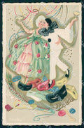 Artist Chiostri Art Deco Toasting Pierrot Carnival 364 TEARED postcard CT0086 – fronte