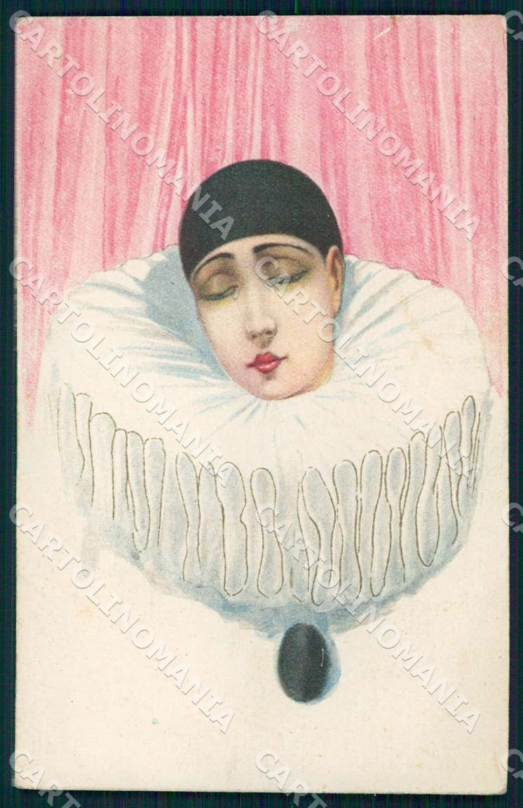 Artist Chiostri Art Deco Melancholic Pierrot 215 CORNER CREASE postcard CT0089 – fronte