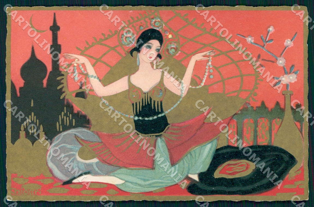 Artist Chiostri Art Deco Mosque Oriental Glamour Lady 354 postcard CT0090 – fronte