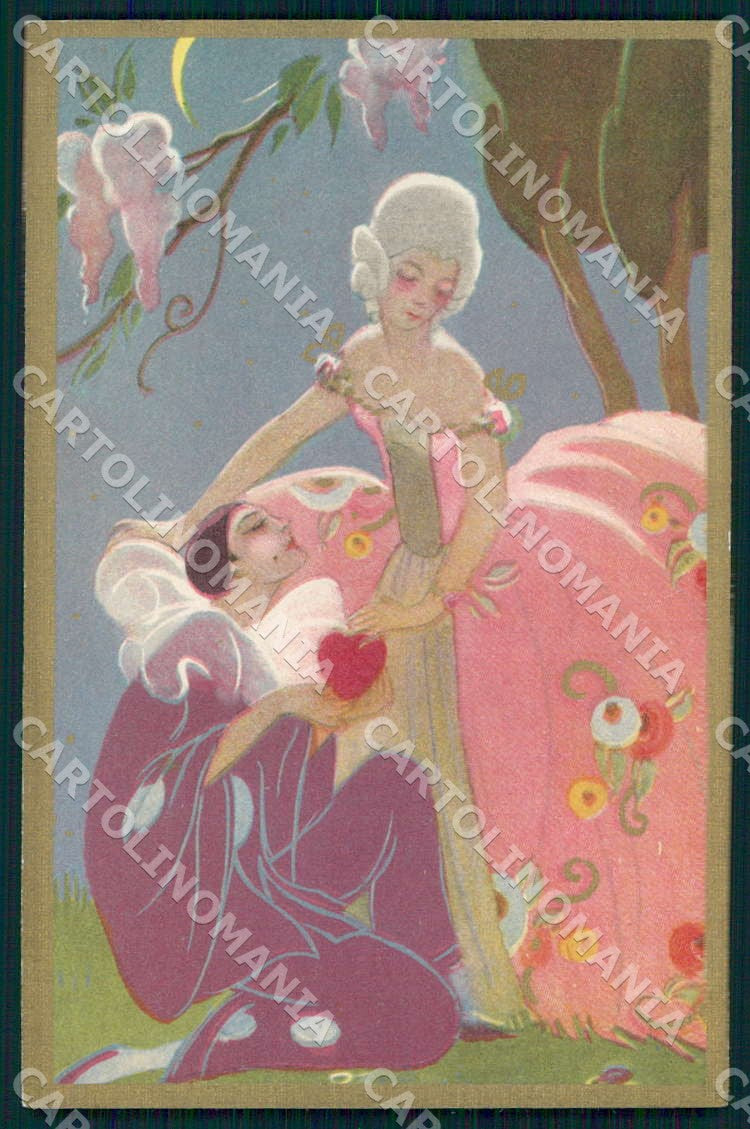 Artist Chiostri Art Deco Fashion Lady Pierrot Couple Heart 212 postcard CT0098 – fronte