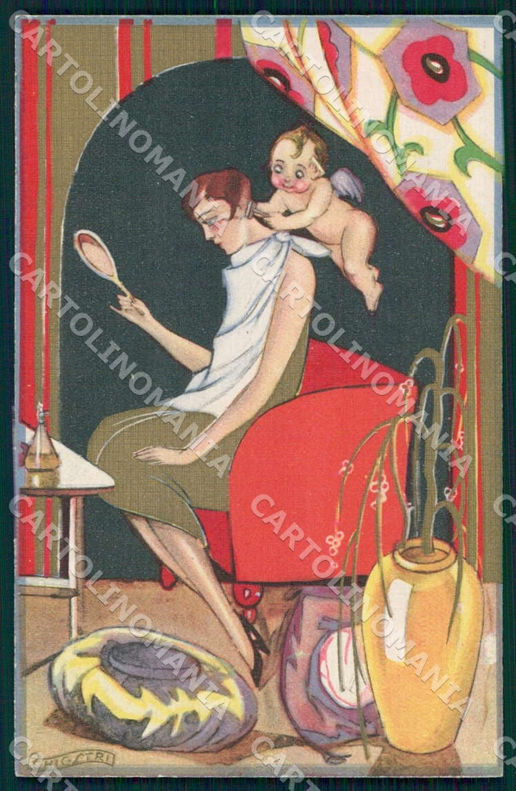 Artist Chiostri Art Deco Glamour Lady Cupid 245 postcard CT0105 – fronte