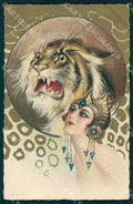 Artist Chiostri Art Deco Glamour Lady Tiger Circus 320 postcard CT0106 – fronte