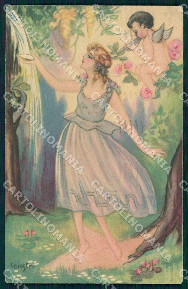Artist Chiostri Art Deco Nymph Lady Cupid UNGLUED 128 postcard CT0112 – fronte