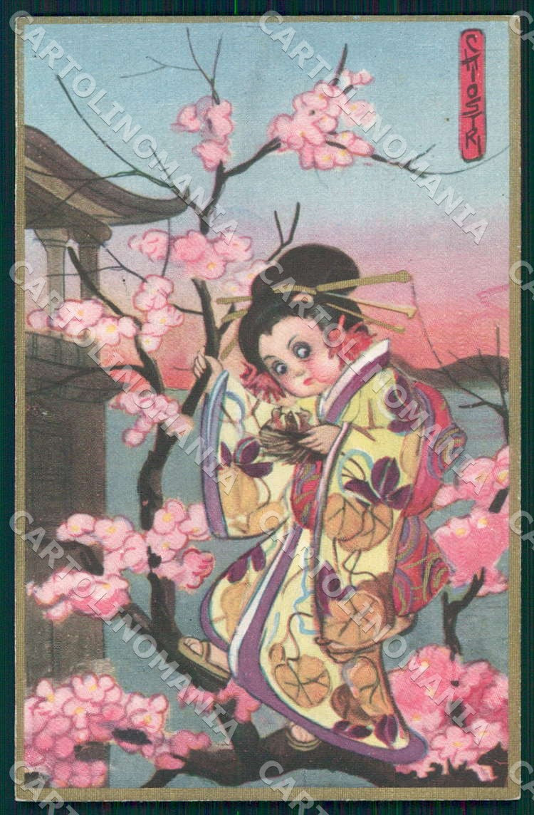 Artist Chiostri Art Deco Kimono Japanese Geisha Girl 184 postcard CT0114 – fronte