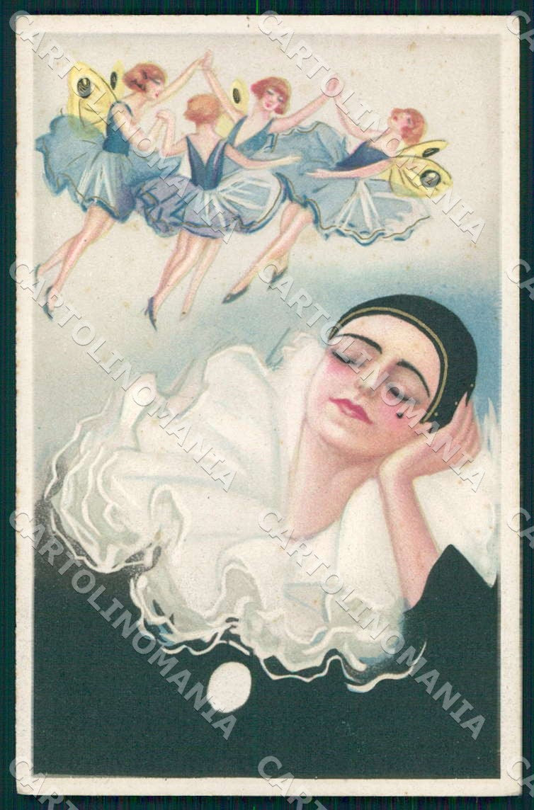 Artist Chiostri Art Deco Pierrot Fairy 304 postcard CT0122 – fronte