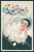 Artist Chiostri Art Deco Pierrot Fairy 304 postcard CT0122 – fronte