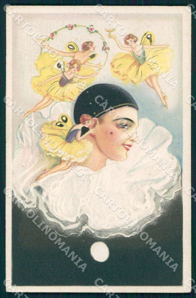 Artist Chiostri Art Deco Pierrot Toasting Fairy 304 postcard CT0123 – fronte