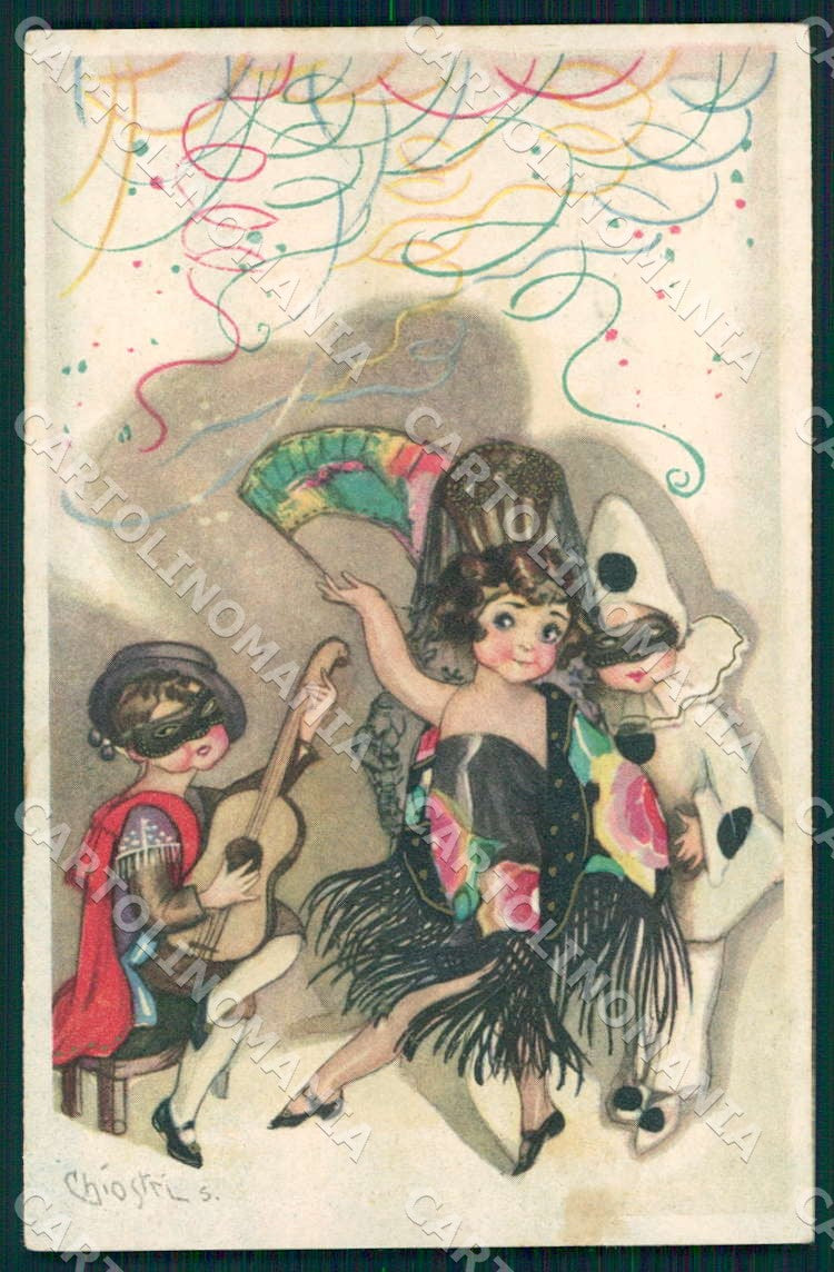 Artist Chiostri Art Deco Pierrot Spanish Girl Carnival 303 postcard CT0125 – fronte