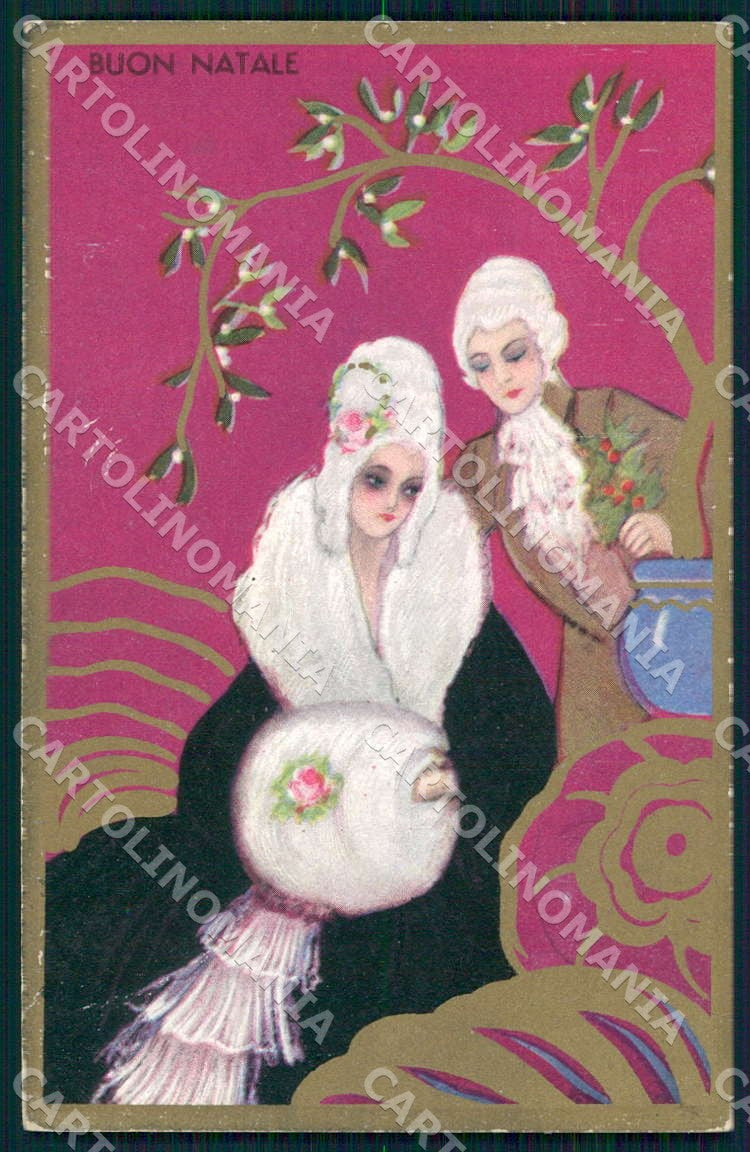 Artist Chiostri Art Deco Fashion Couple Christmas 452 postcard CT0138 – fronte