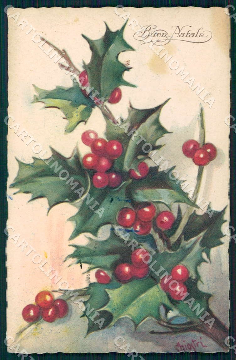 Artist Chiostri Art Nouveau Holly Christmas 376 postcard CT0140 – fronte