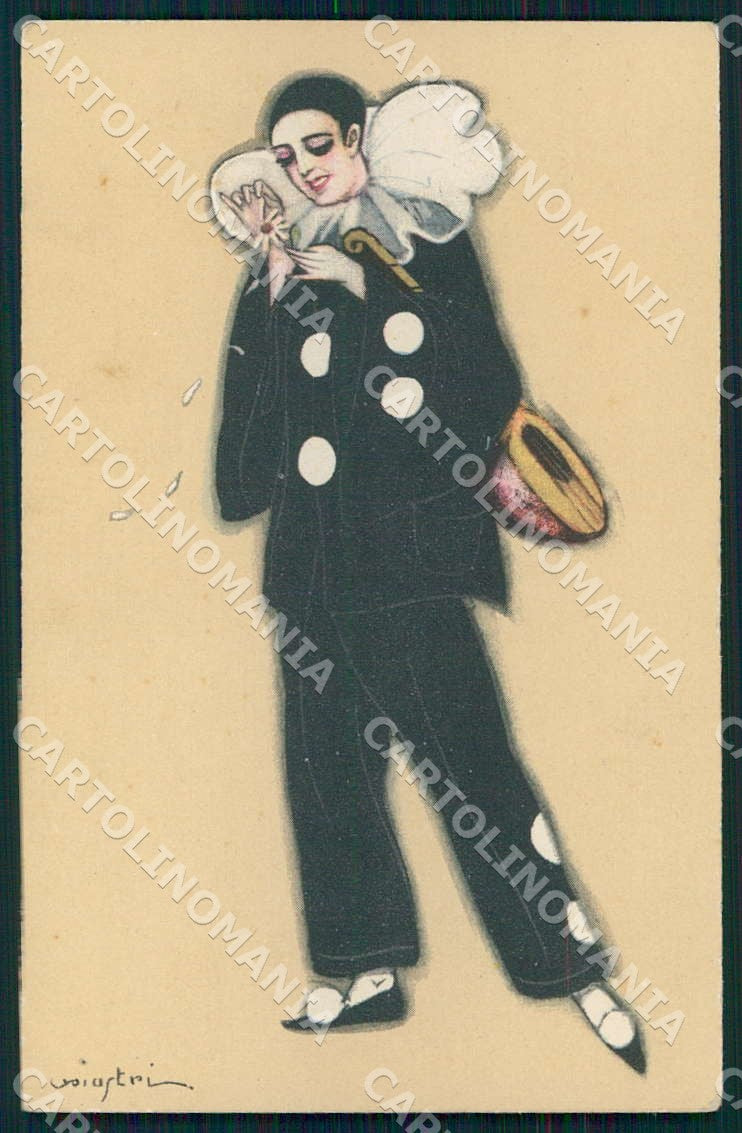 Artist Chiostri Art Deco Mandolin Daisy Pierrot 167 postcard CT0141 – fronte