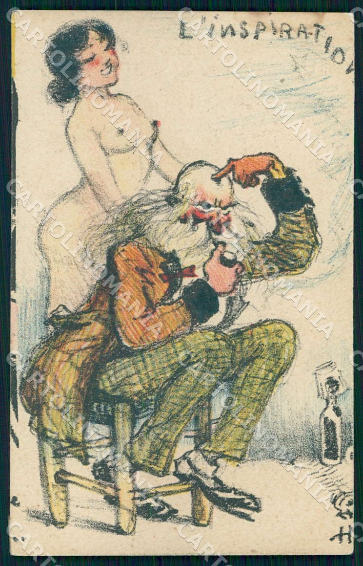Artist Gala Henri Monnier L'Inspiration Mirande Risque Nude Lady postcard CT0143 – fronte