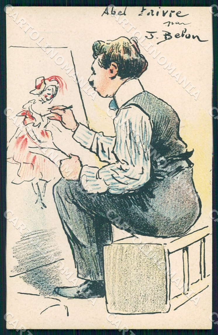 Artist Gala Henri Monnier Abel Faivre Belon Painter Lady postcard CT0144 – fronte
