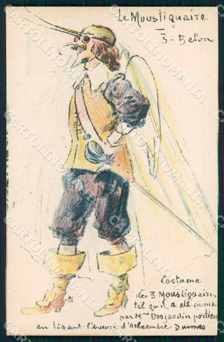 Artist Gala Henri Monnier Moquetaire Belon Dumas Le Mousticaire postcard CT0145 – fronte