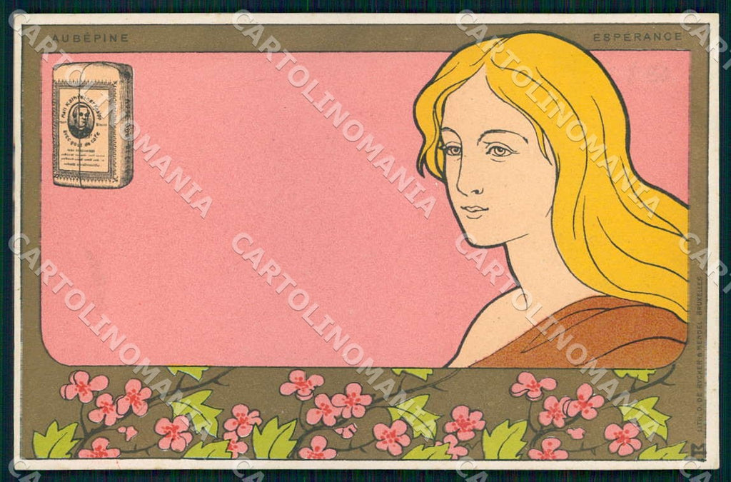 Artist Henri Meunier Lady Coffee Advertising Art Nouveau postcard CT0152 – fronte