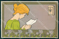 Artist Henri Meunier Lady Coffee Advertising Art Nouveau Iris postcard CT0153 – fronte