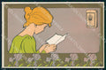 Artist Henri Meunier Lady Coffee Advertising Art Nouveau Iris postcard CT0154 – fronte
