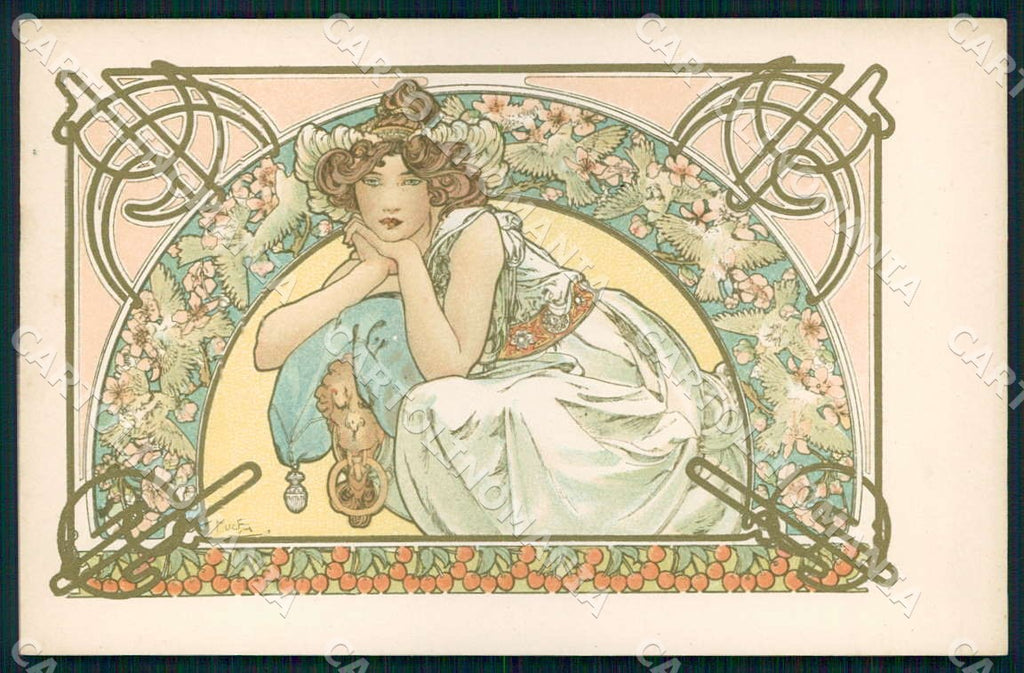 Artist Alphonse Mucha Lady Art Nouveau postcard CT0156 – fronte