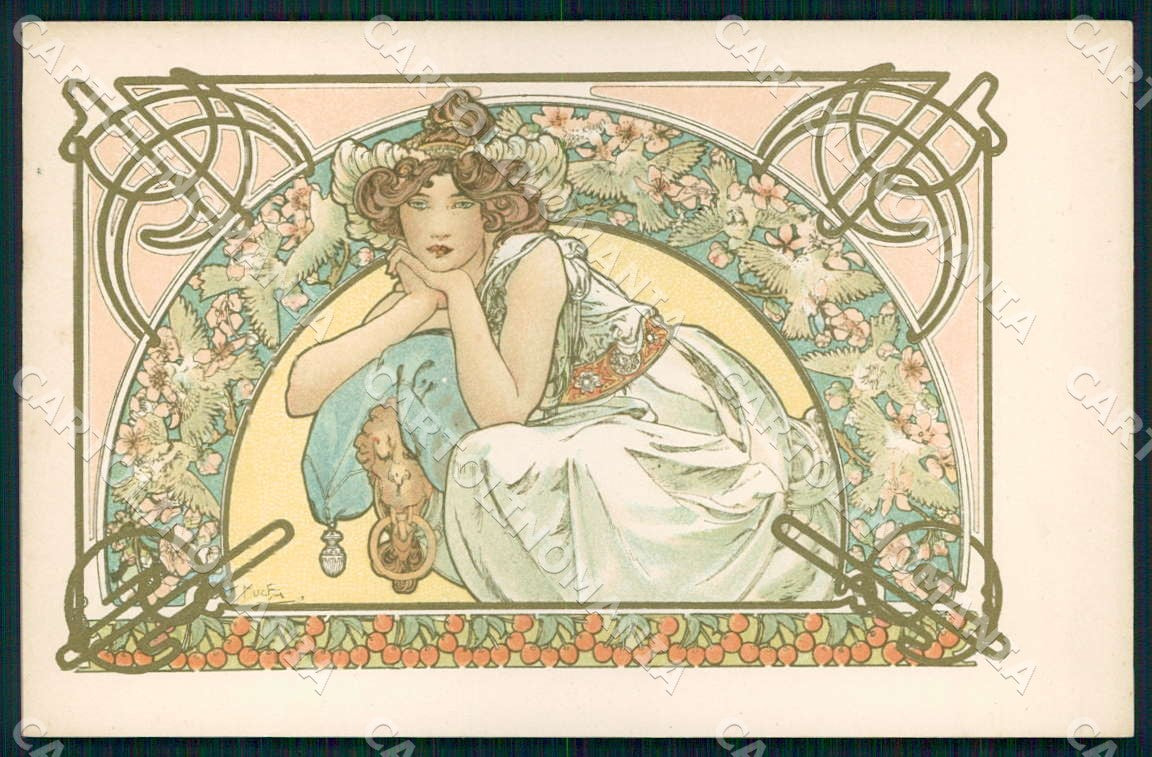 Artist Alphonse Mucha Lady Art Nouveau postcard CT0156 – fronte
